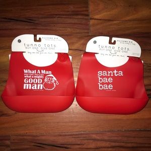 Two New Tunno Tots Red Silicone Christmas Bibs